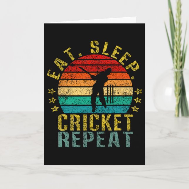 Eat Sleep Cricket Repeat Funny Retro  Card (Front)