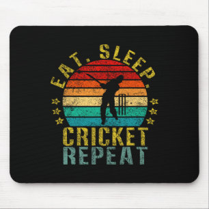 Eat Sleep Cricket Repeat Funny Retro Mouse Mat
