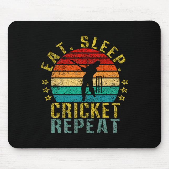 Eat Sleep Cricket Repeat Funny Retro  Mouse Mat (Front)