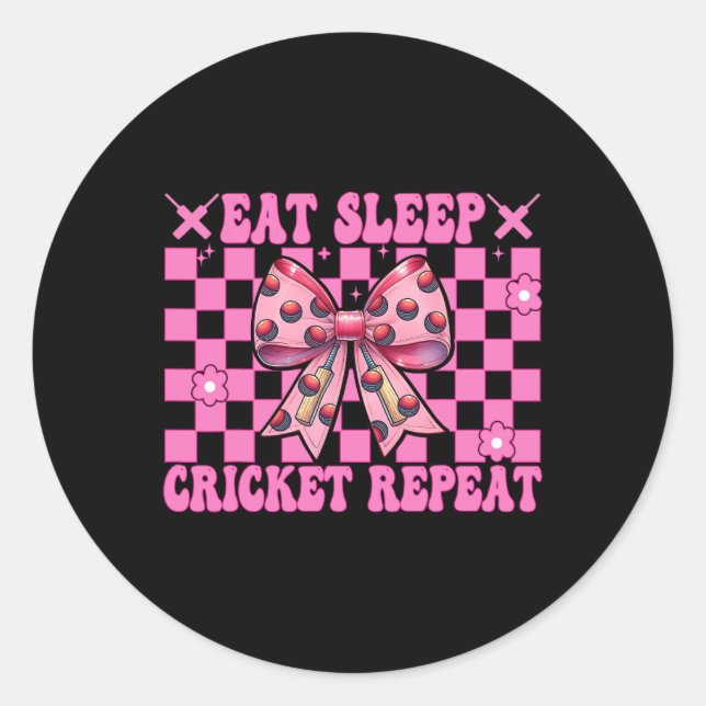 Eat Sleep Cricket Repeat Girl Mom Mothers Day Coqu Classic Round Sticker (Front)