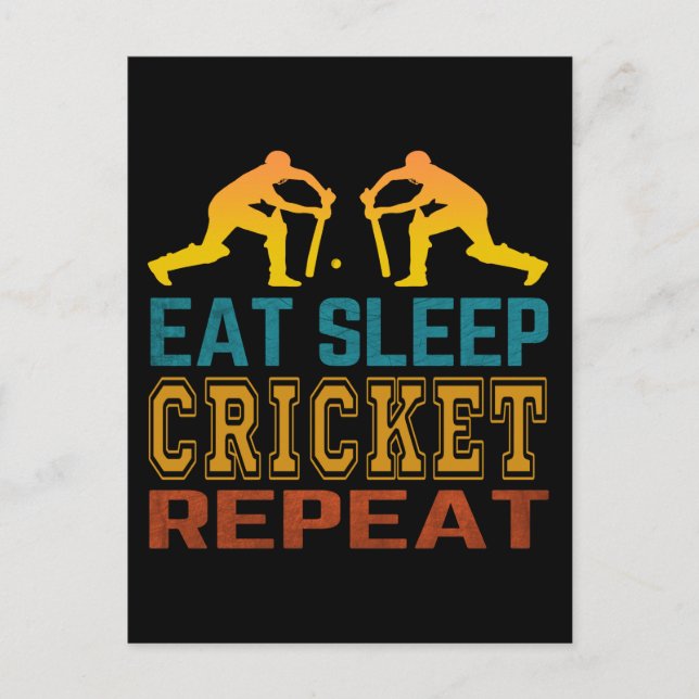 Eat Sleep Cricket Repeat Postcard (Front)