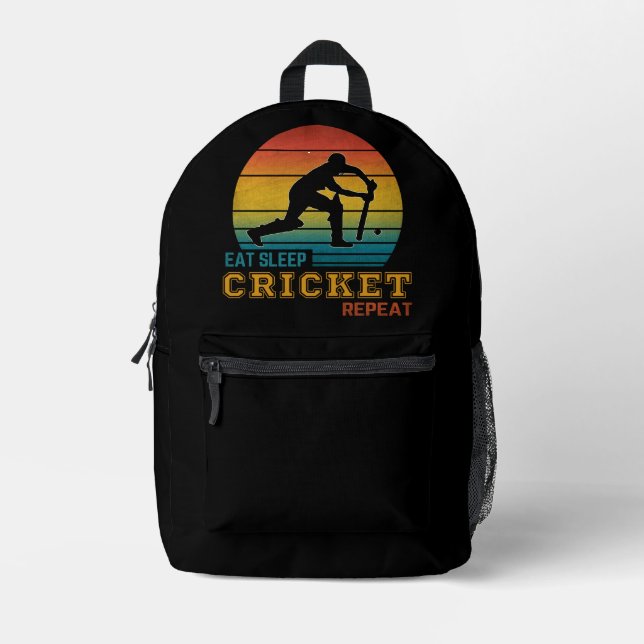 Eat Sleep Cricket Repeat  Printed Backpack (Front)