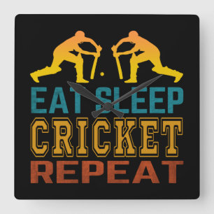 Eat Sleep Cricket Repeat Square Wall Clock