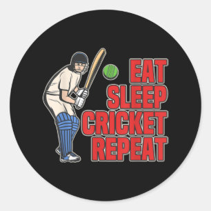 Eat Sleep Cricket Retro Cricket Ball Sport Player Classic Round Sticker