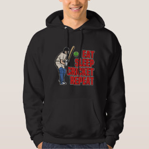 Eat Sleep Cricket Retro Cricket Ball Sport Player Hoodie