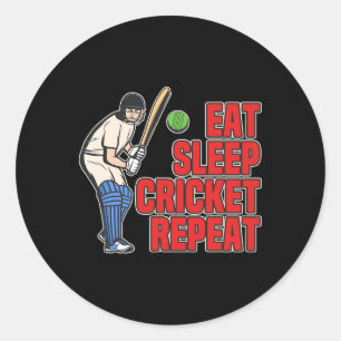 Eat Sleep Cricket Retro Cricket Ll Sport Player Fi Classic Round Sticker