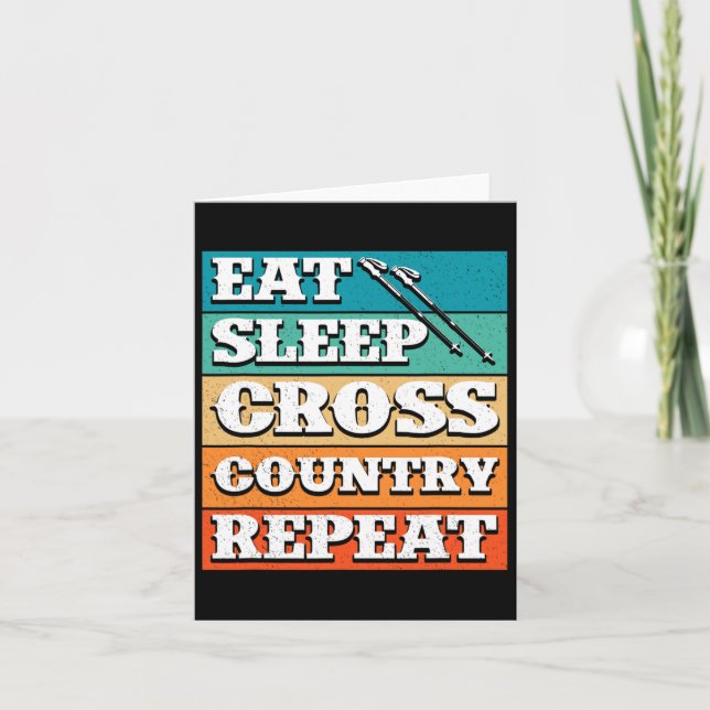 Eat Sleep Cross Country Repeat Skier Winter Sports Card (Front)