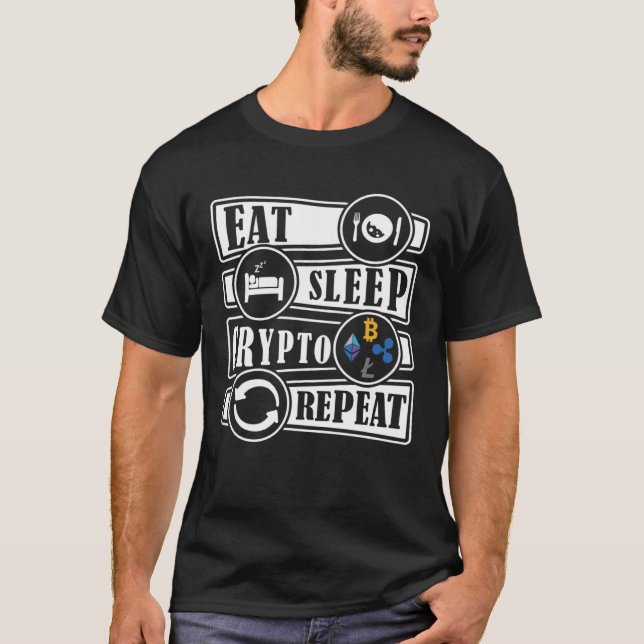 Eat Sleep Crypto Repeat DeFI Investing Trading T-Shirt (Front)