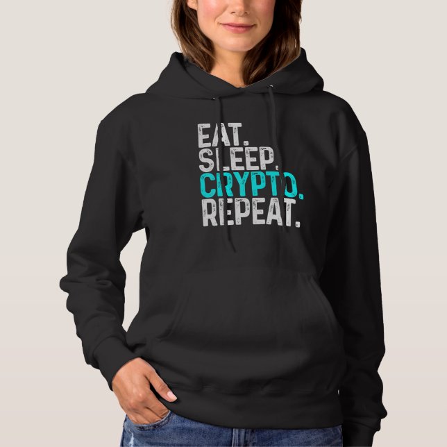 Eat Sleep Crypto Repeat Funny Cryptocurrency Block Hoodie (Front)