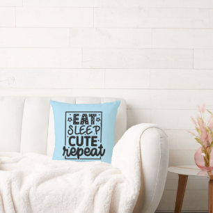 Eat Sleep Cute Repeat Baby, Blue Cushion