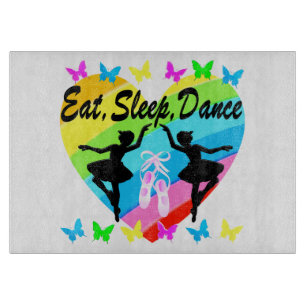 EAT, SLEEP, DANCE RAINBOW HEART AND BUTTERFLIES CUTTING BOARD