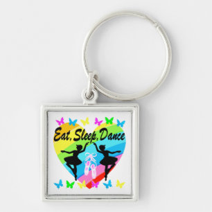 EAT, SLEEP, DANCE RAINBOW HEART AND BUTTERFLIES KEY RING
