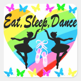 EAT, SLEEP, DANCE RAINBOW HEART AND BUTTERFLIES SQUARE STICKER
