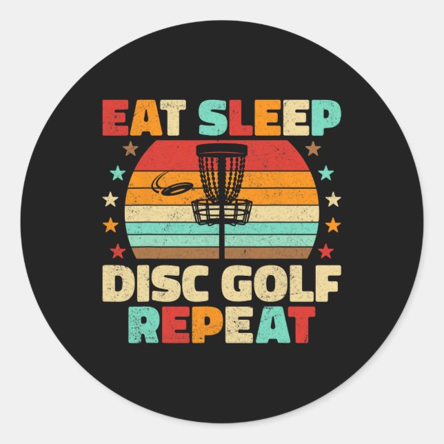 Eat Sleep Disc Golf Repeat Frisbee Disc Golf Lover Classic Round Sticker (Front)