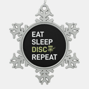 Eat Sleep Disc Golf Repeat Snowflake Pewter Christmas Ornament