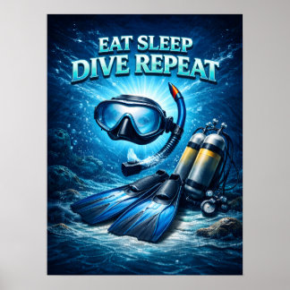 Eat Sleep Dive Flame Poster