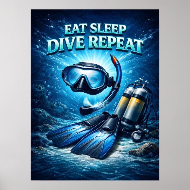 Eat Sleep Dive Flame Poster (Front)