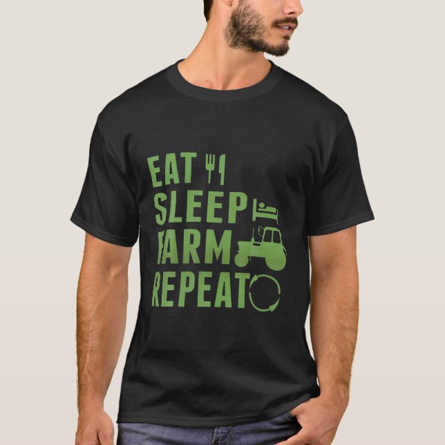 Eat Sleep Farm Repeat Farmer Farming Funny Christm T-Shirt (Front)