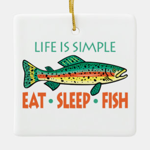 Eat, Sleep, Fish - Funny Fishing Ceramic Ornament