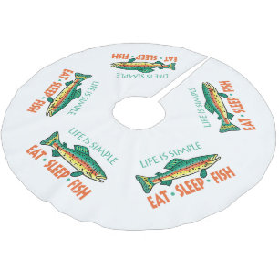 Eat Sleep Fish - Funny Fishing Saying Brushed Polyester Tree Skirt