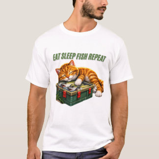 Eat Sleep Fish Repeat Funny Cat T-Shirt