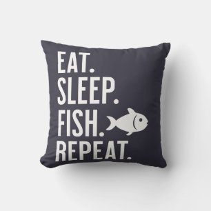 Eat. Sleep. Fish. Repeat. Funny Fishing Decor Cushion