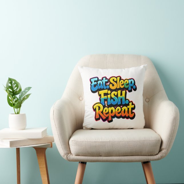 Eat Sleep Fish Repeat Rainbow Cushion (Chair)