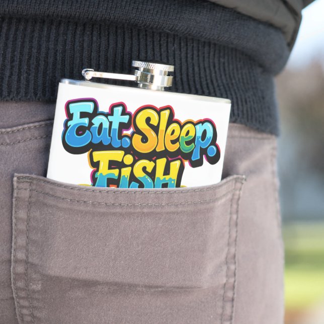 Eat Sleep Fish Repeat Rainbow Hip Flask (In Situ)