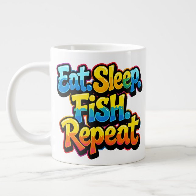 Eat Sleep Fish Repeat Rainbow Large Coffee Mug (Left)