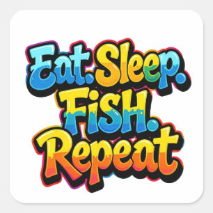 Eat Sleep Fish Repeat Rainbow Square Sticker