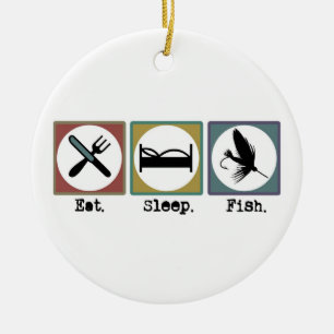 Eat Sleep Fishing Trout Ceramic Tree Decoration