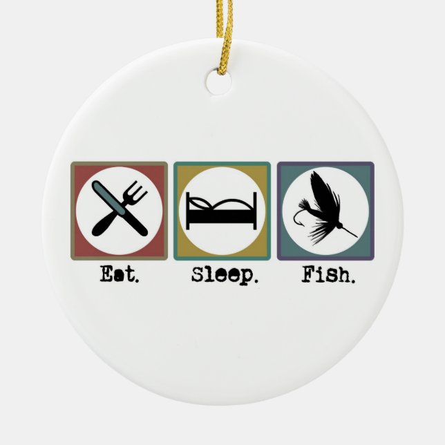 Eat Sleep Fishing Trout Ceramic Tree Decoration (Front)
