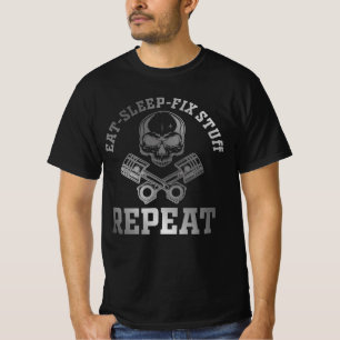 Eat Sleep Fix Stuff Repeat Funny Repairman Black T-Shirt