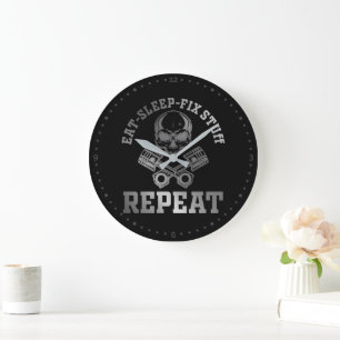 Eat Sleep Fix Stuff Repeat Funny Repairman  Large Clock