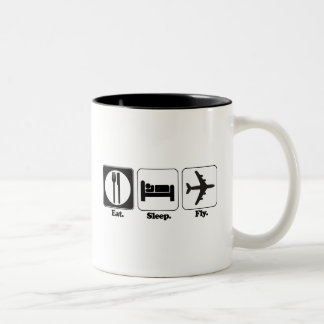 eat sleep fly Two-Tone coffee mug