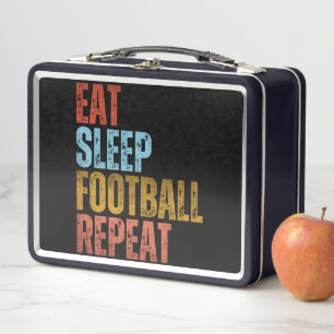 EAT SLEEP FOOTBALL REPEAT METAL LUNCH BOX