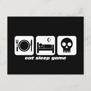 Eat sleep game postcard