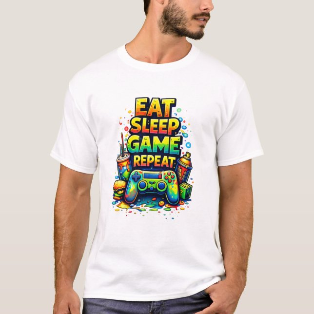 Eat Sleep Game Repeat – Classic Gamer Lifestyle  T-Shirt (Front)