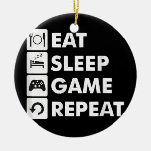 Eat Sleep Game Repeat Funny Gamer Nerd Humour Ceramic Tree Decoration