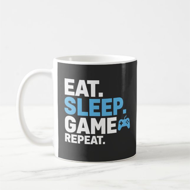 Eat Sleep Game Repeat Funny Gamer Quote Design Coffee Mug (Left)