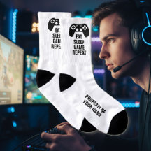 Eat Sleep Game Repeat funny sport socks for gamer