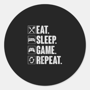 Eat Sleep Game Repeat Funny Video Gamer Gift Gamin Classic Round Sticker