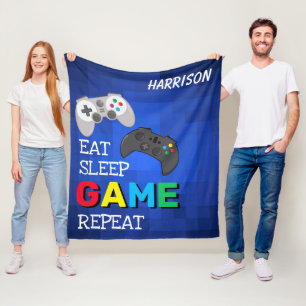 Eat, Sleep, Game, Repeat   Gamer Personalised Fleece Blanket