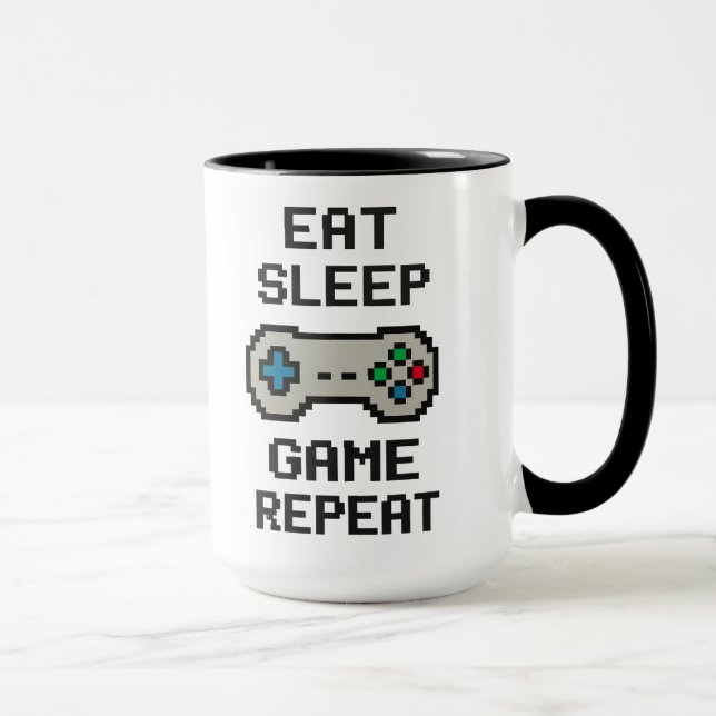Eat Sleep Game Repeat – Gamer Pixel Art Mug (Right)
