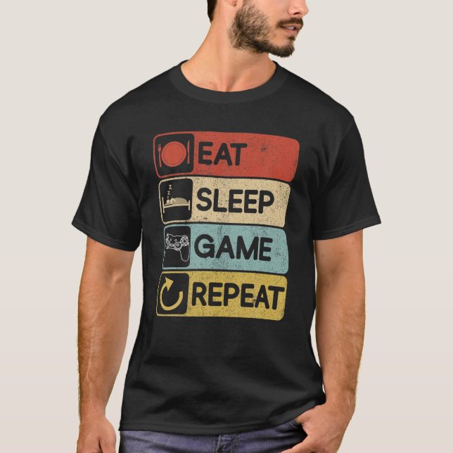 Eat Sleep Game Repeat Gaming Themed Birthday Party T-Shirt (Front)
