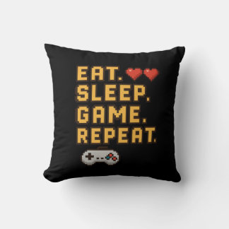 Eat Sleep Game Repeat – Retro Pixel Gaming T-Shirt Cushion
