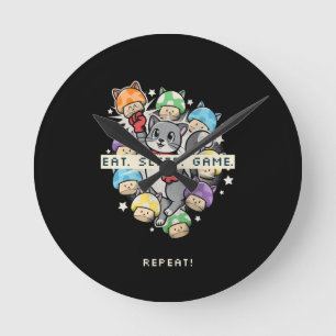 Eat, Sleep, Game, Repeat Round Clock