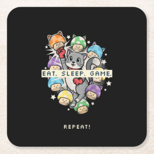Eat, Sleep, Game, Repeat Square Paper Coaster