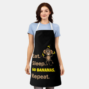 Eat Sleep Go Bananas Repeat Funny Cute Animal Monk Apron