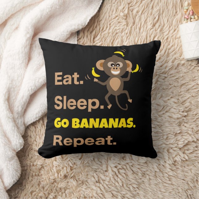 Eat Sleep Go Bananas Repeat Funny Cute Animal Monk Cushion (Blanket)